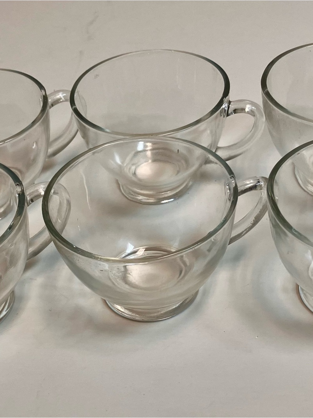 Set of Six Clear Glass Tea Cups with Handles